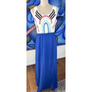 Flying Tomato Women's Maxi Dress Sz M Boho Embroidered Sleeveless Zip Back